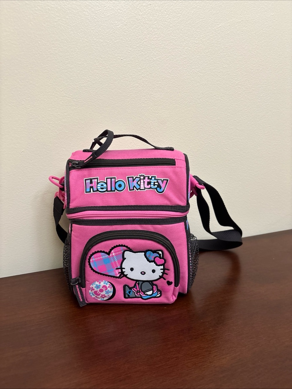 Hello Kitty Lunch Box Insulated Picnic School Pink Blue Plaid